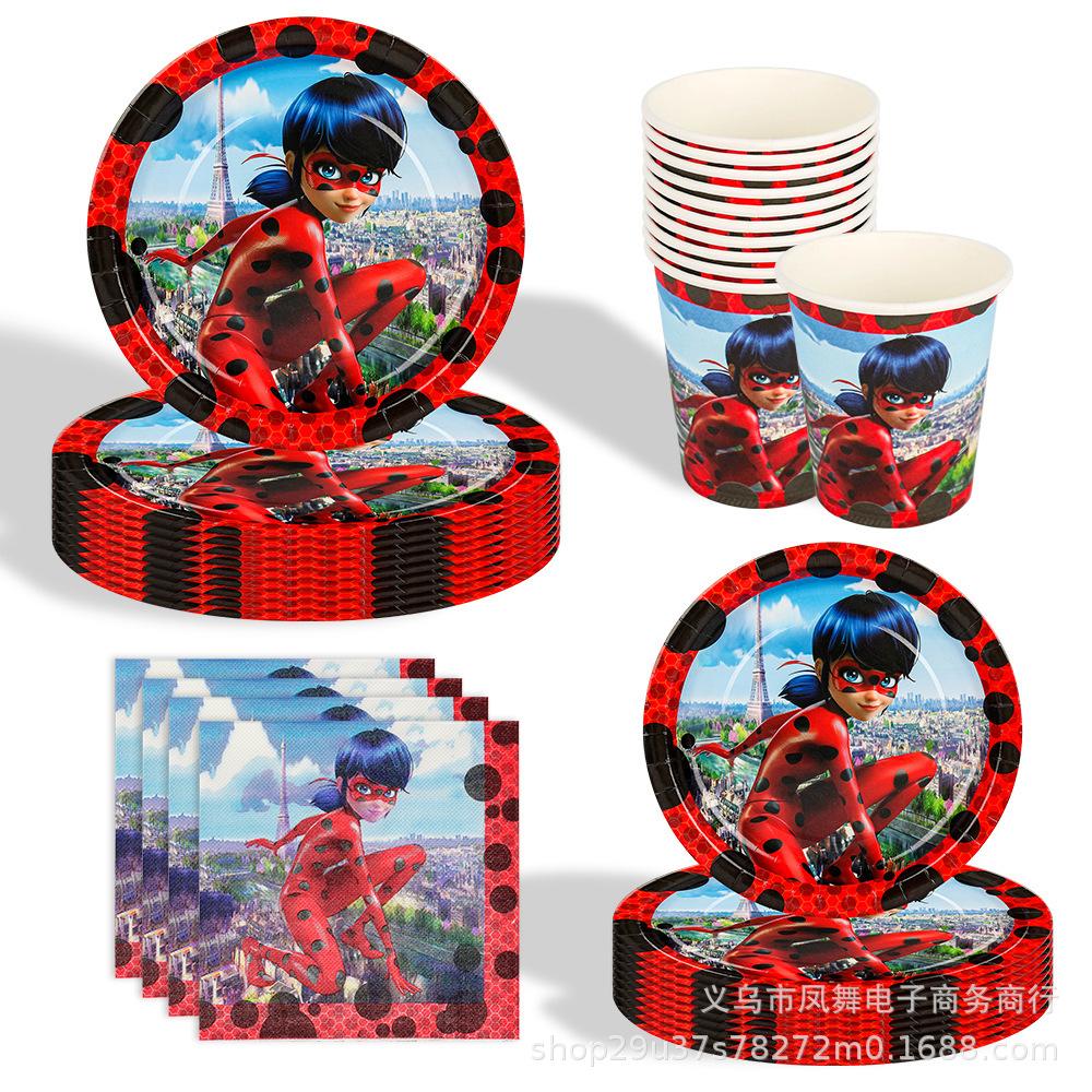Ladybug Girl Theme Tableware Birthday Party Supplies Disposable Paper Plates Paper Cups Paper Towels Source Factory