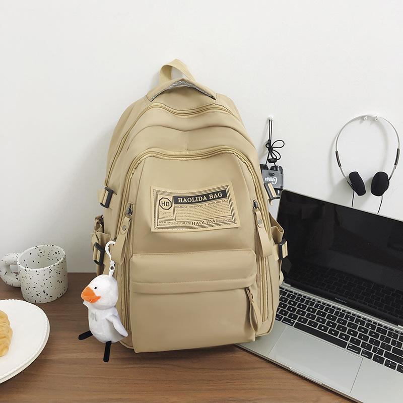 

Backpack Women s Spring and Autumn Simple Travel Computer Backpack Male High School Junior High School Student Large Capacity Student School Bag bag + frog pendant хаки