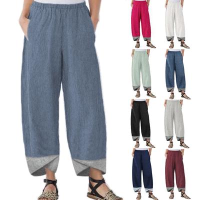 Frauen Casual Baumwolle Leinen Solide Patchwork Unregelmäßige Lose Hosen Hosen