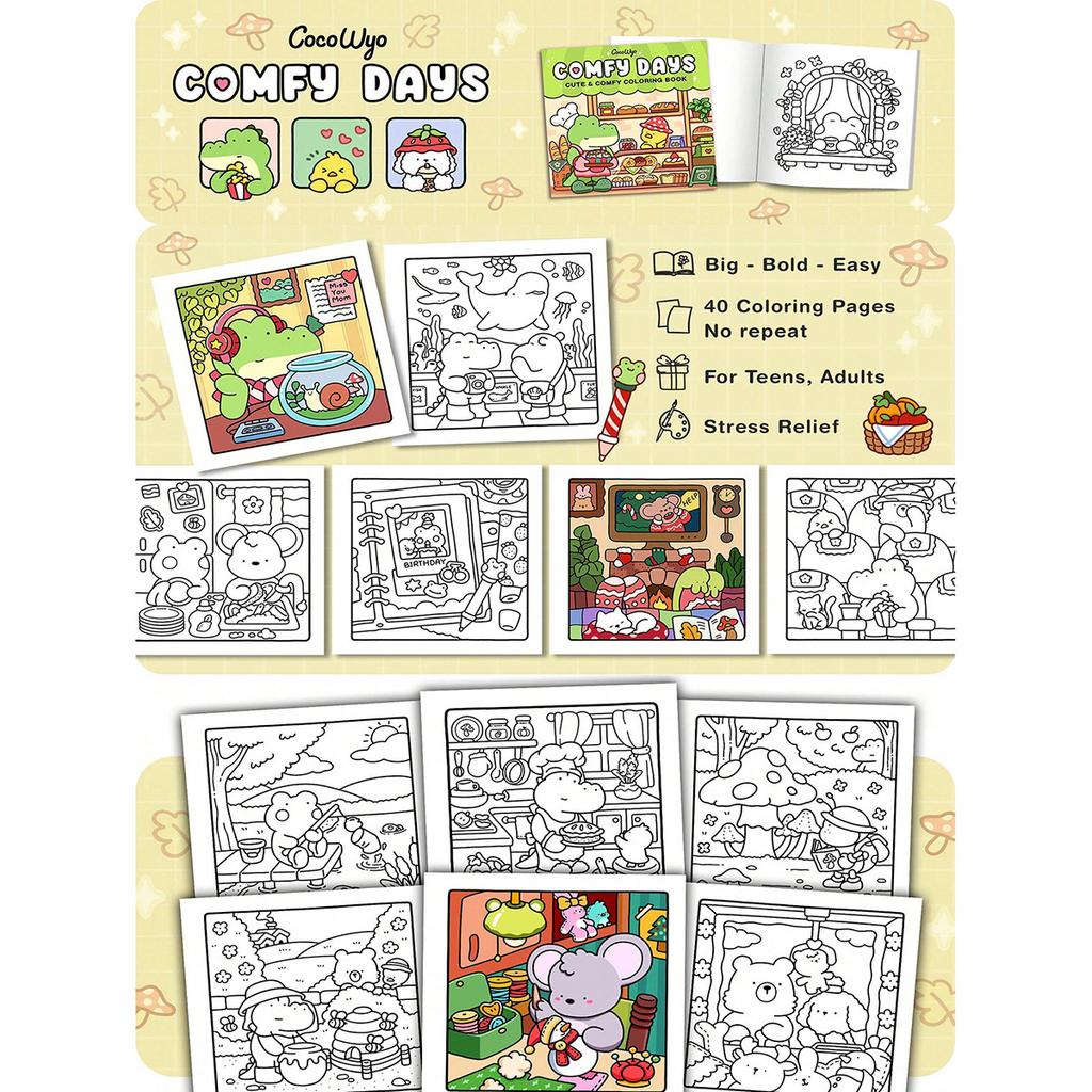 Adult And Teens Relaxing Coloring Books Arts Beginners Handicraft DIY Drawing Book Comfy Days Bold Easy-to-follow Patterns