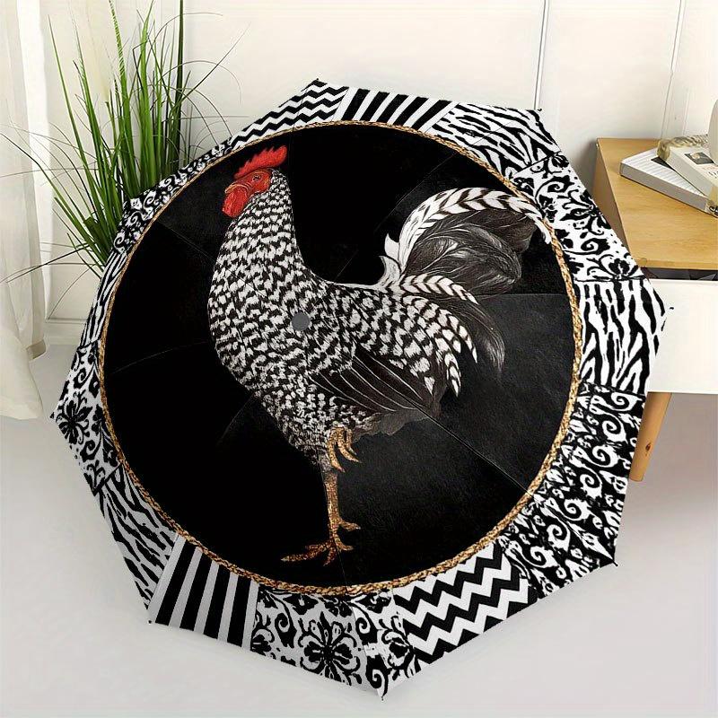 

Rooster Round Rug: Black & White Farmhouse Decor Umbrella, Cute Umbrella with Cute Design, Portable 3-Fold Compact Umbrella for Men & Women, Valentine