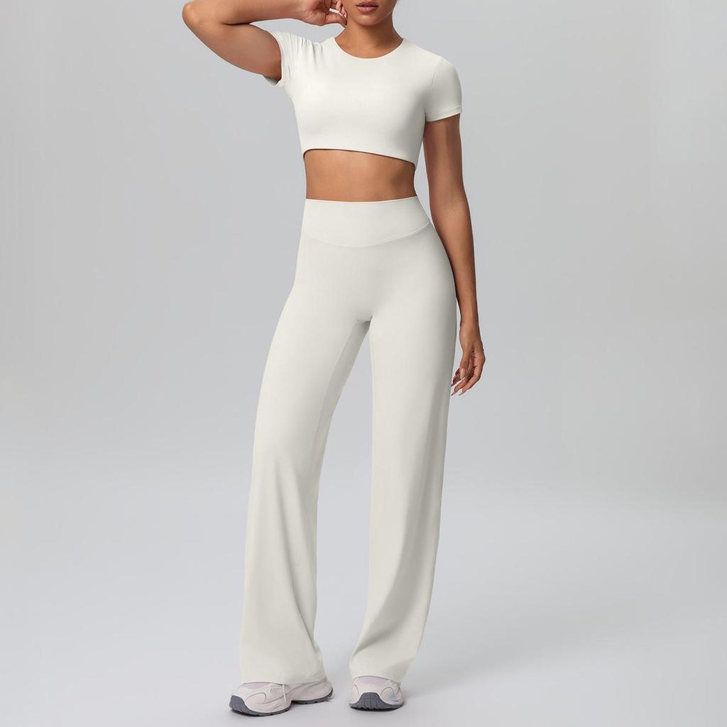 Wolkig Schnelltrocknender Gekürzter Yoga-Anzug mit Integriertem BH für Outdoor-Fitness & Laufen - Damen Sport Zweiteiliges Set