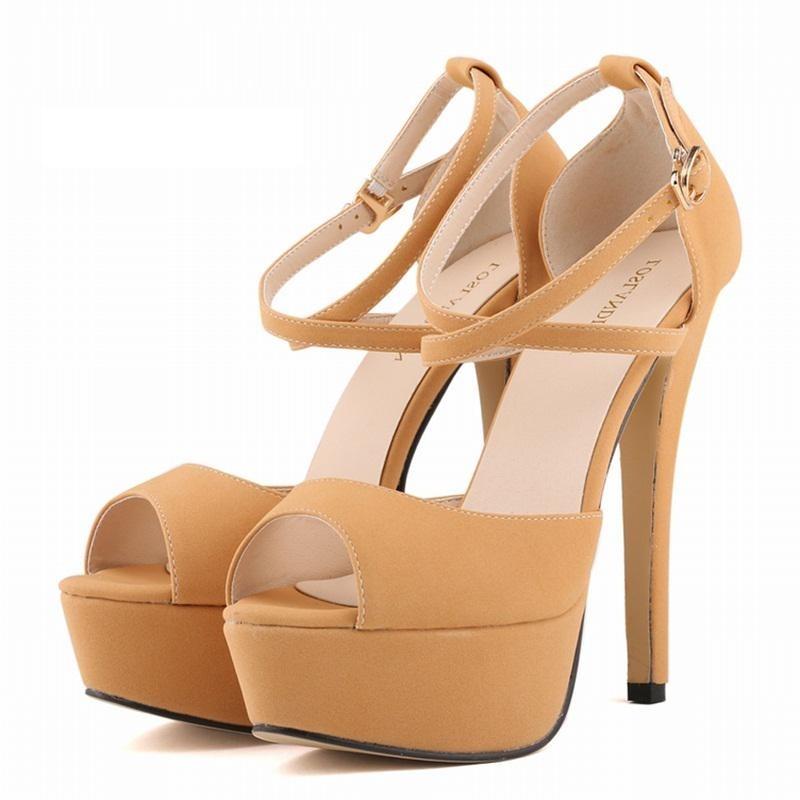 Rome Style Women Sexy Open Toes Sandals Thin Heels Platform High Heels Pumps Summer Shoes Stilettoes Suede Shoe