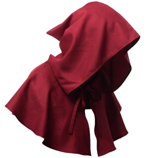 

Halloween Unisex Medieval Hooded Short Shawl Cosplay Costume Party Witch Hat вина червоного кольору