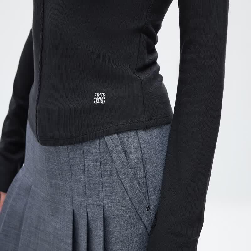 ONLY Women's 3D Knotted Stitching Slim Fit Long Sleeve T-Shirt