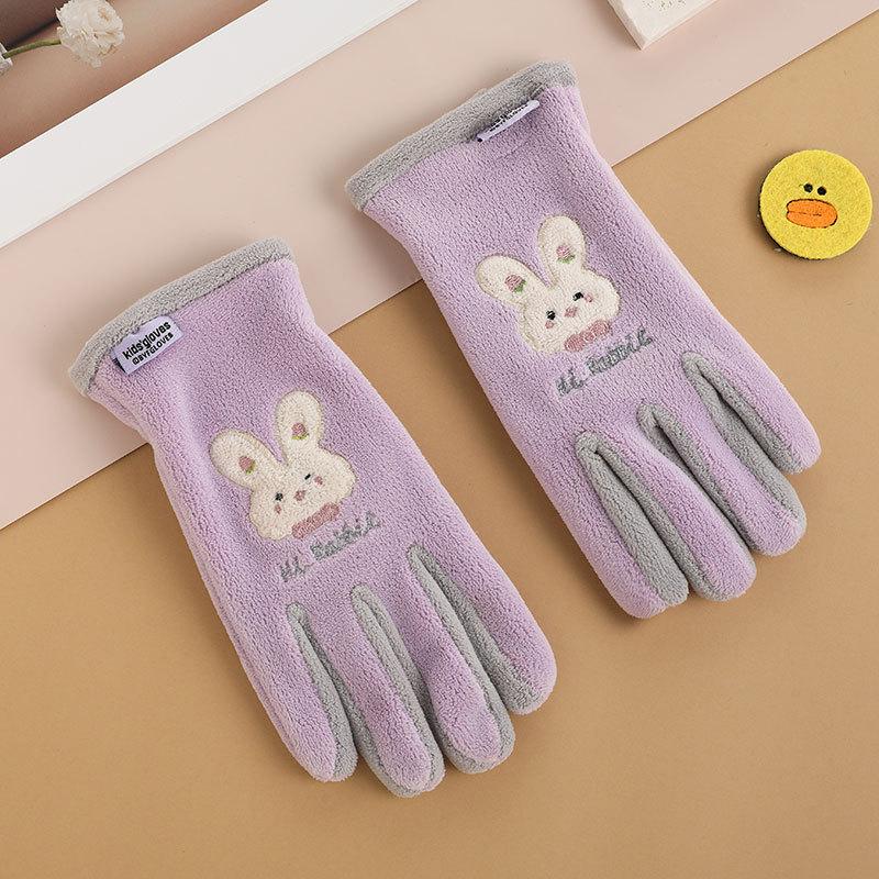 Gants pour enfants hommes et femmes ours de dessin animé brodés automne et hiver extérieur équitation patin à roulettes velours coupe-vent gants chauds