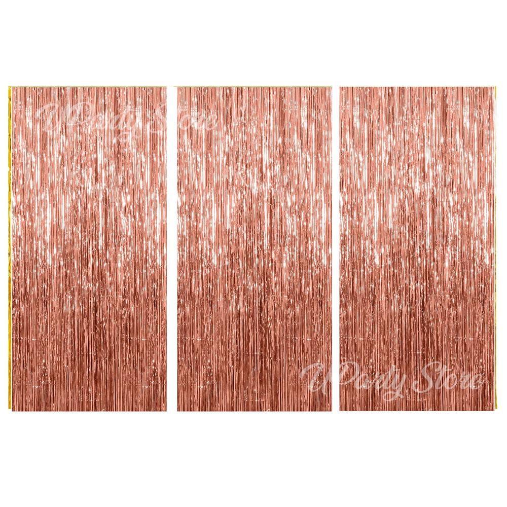 3Pcs Silver Foil Fringe Curtains 10 Colors Metallic Rose Gold Tinsel Streamer Curtains for Birthday Wedding Party Backdrop Decor