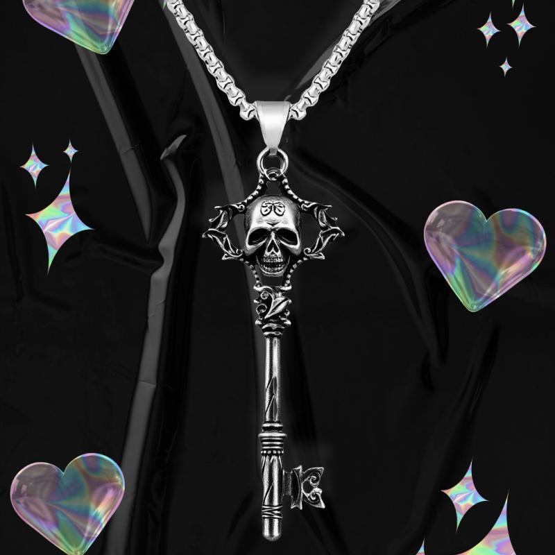 Gothische Antiksilber Totenkopf Schlüssel Halskette aus Edelstahl
