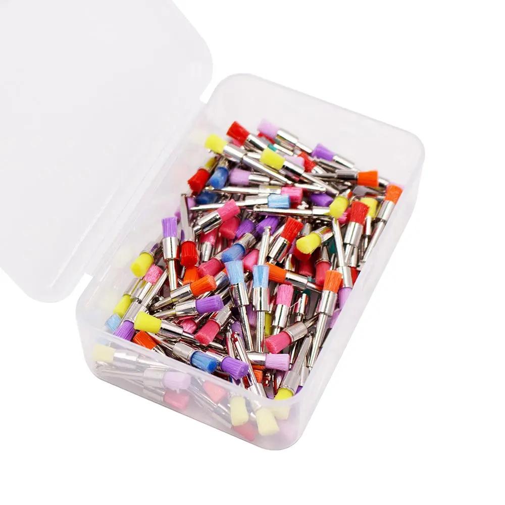 Nigf 100Pcs Dental Nylon Latch Small Flat Polishing Brushes Disposable Prophylaxis Brush Head for Lab Care