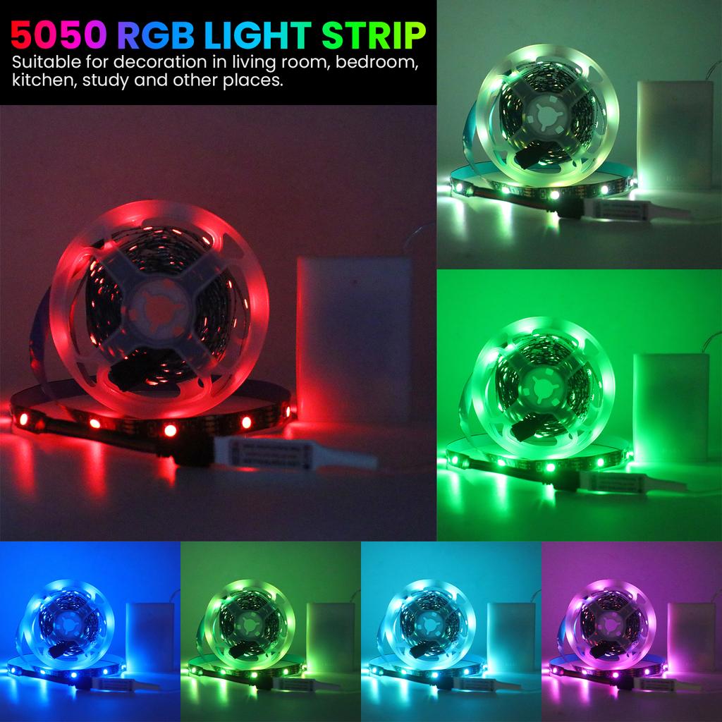 5V 5050 RGB LED Strip Light Battery Powered by 3xAA Waterproof Flexible TV Backlight with 3 17 24 Key Remote Control