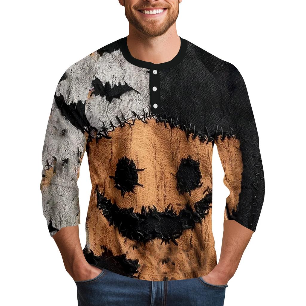 Men's Halloween Printed  Collar Three-Quarter Sleeve
