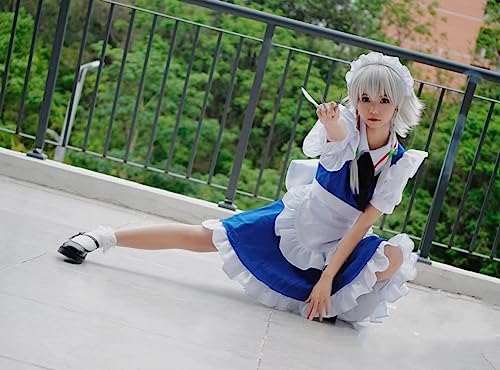 COSSA Izayoi Sakuya Cosplay Costume with Wig, Izayoi Sakuya Style, Anime, Halloween, Stage Outfit, Christmas (M)