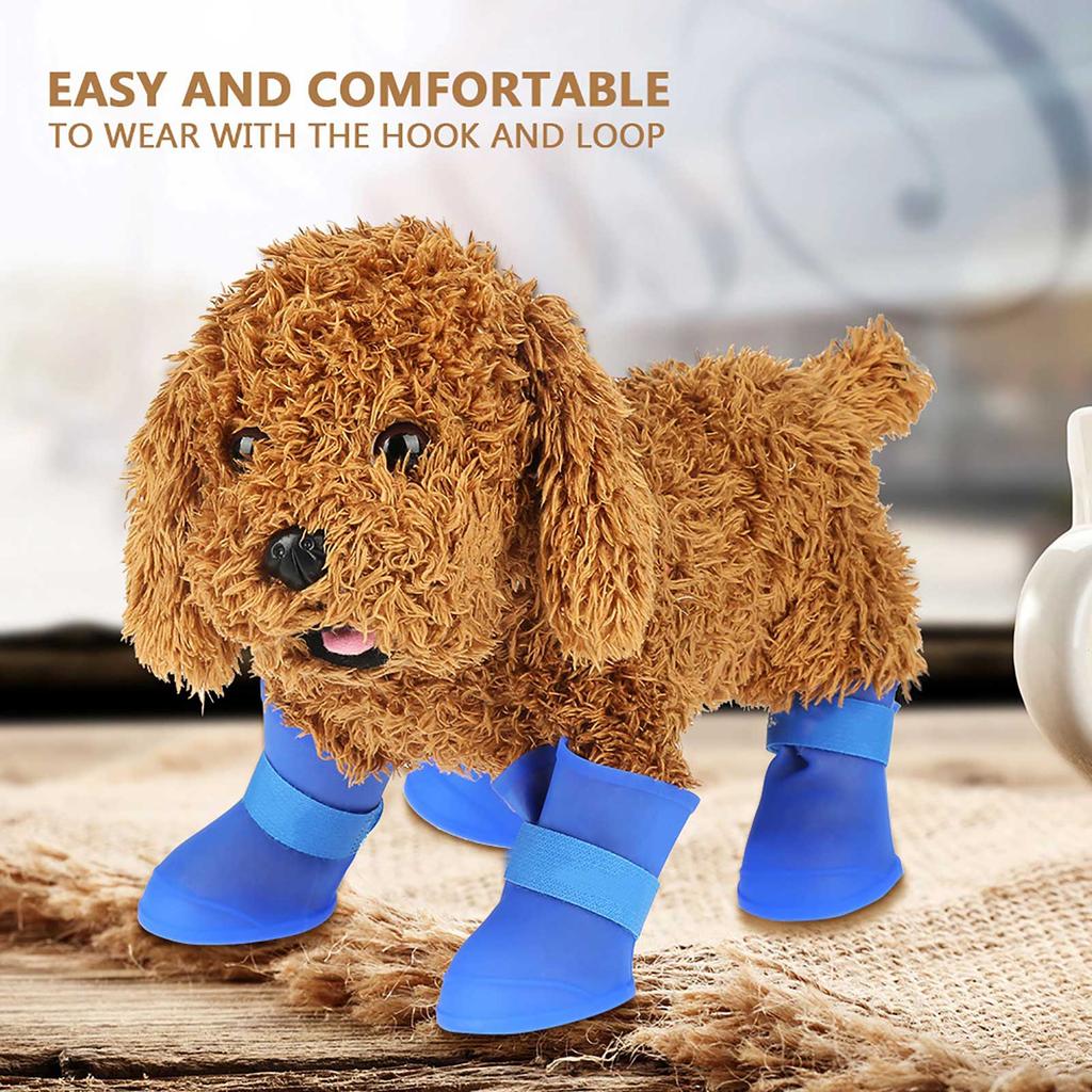 4pcs Silicone Pet Dog Cute Wat proof Boots Antislip  ive Rain Shoes(M Blue)