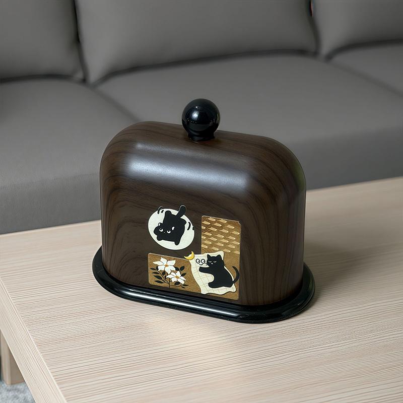 Vintage Simple Walnut Color Tissue Box Household Cat Wood Living Room Storage Carton Wooden Tissue Storage Box