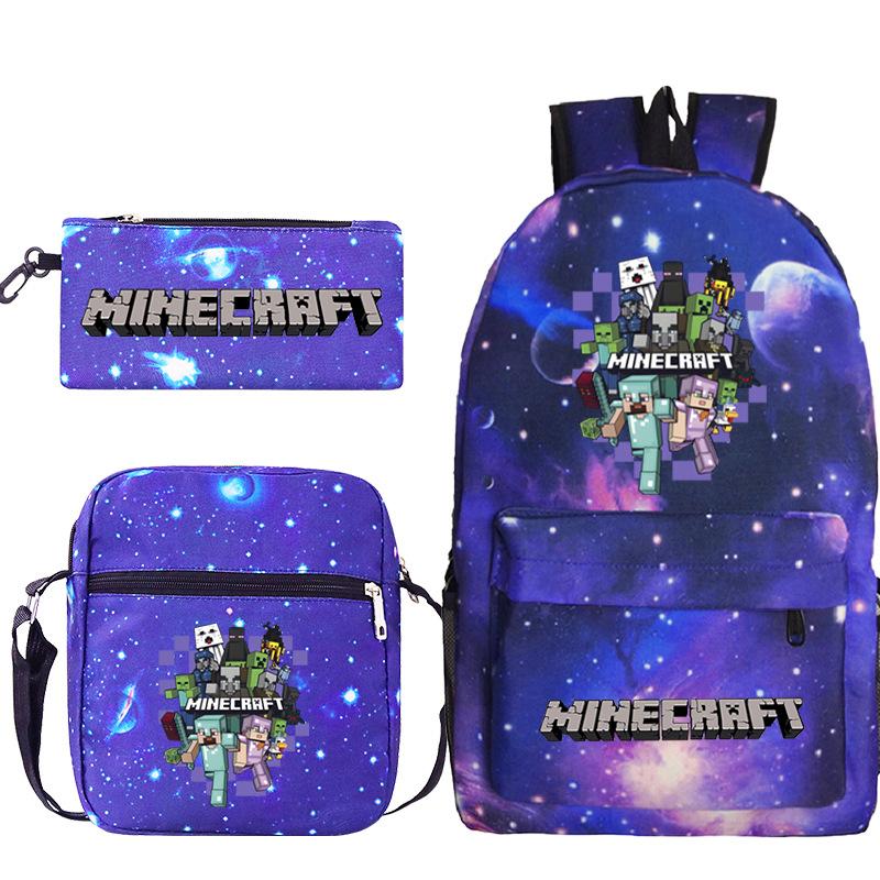 Minecraft Primary And Secondary School School Bag Children'S Backpack Backpack Shoulder Bag Pencil Case Three-Piece Set