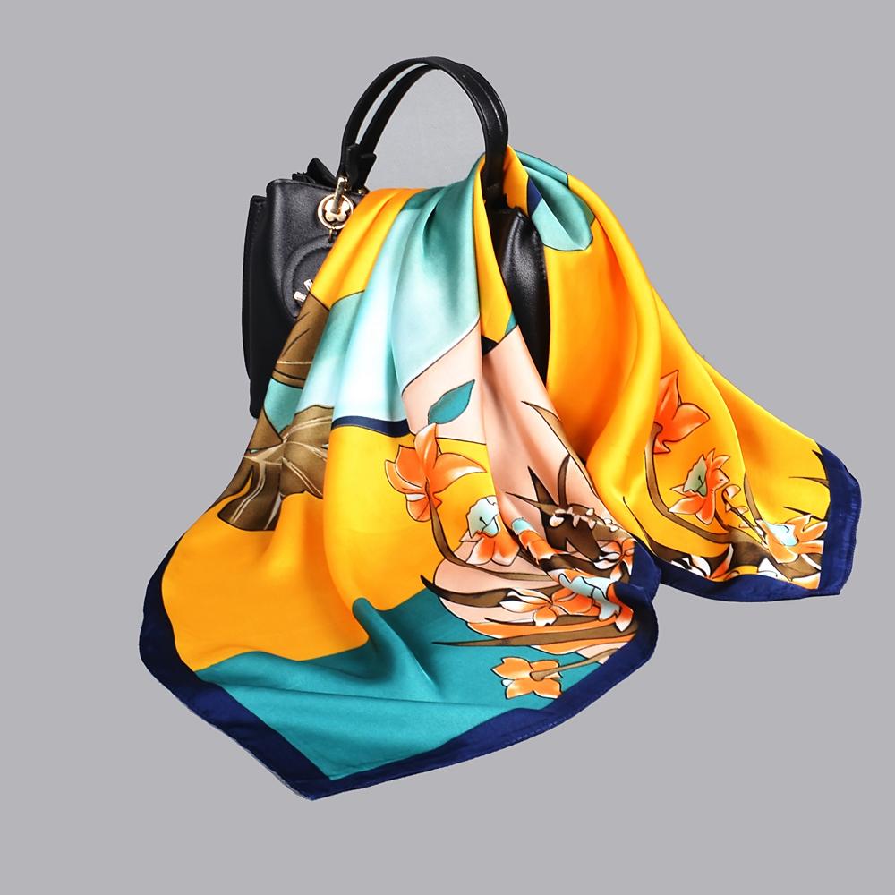 Yellow Blue Women Silk Scarf Accessory 70*70cm Fashion Girls Pattern Winter Scarves Bufand Spring Fall Square Head Scarf