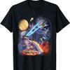 Funny Cat Flying A Pizza Astronaut In Space Galaxy Cat T-Shirt