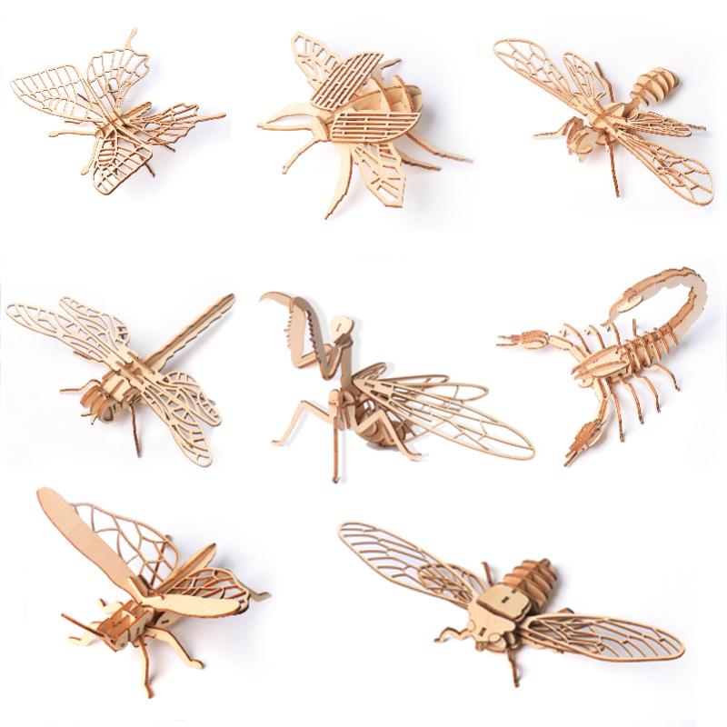 3D Wooden Puzzle Toys Insect Animal Skeleton Assembly Model Puzzle Games Diy Wooden Crafts Stem Toys For Kids Adults Teens