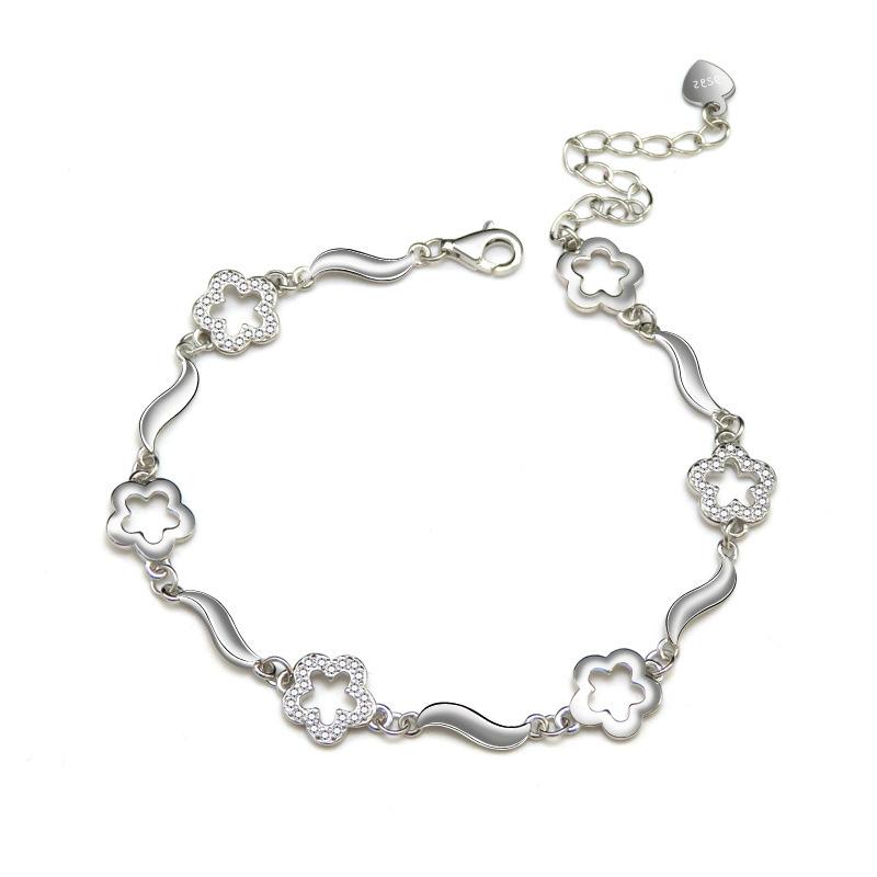 Fashion Simple Light Luxury Plum Blossom Jewelry Mori Series Hollow Flower Bracelet Women'S Versatile Zircon Jewelry