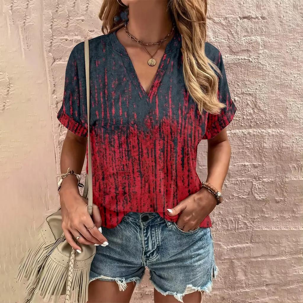2025 Vintage Flower Pattern 3d Print Ethnic T-shirt Women Fashion V-Neck Short Sleeve Oversized Casual Tops Tees Ladies Clothing