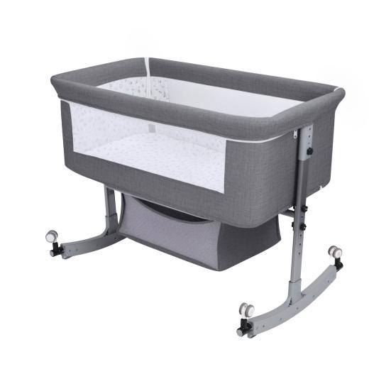 Baby Bedside Crib, Bassinet with Large Curvature Cradle, Height Adjustable Bedside Bassinet, Movable Beside Bassinet with Mosquito Net (Grey)