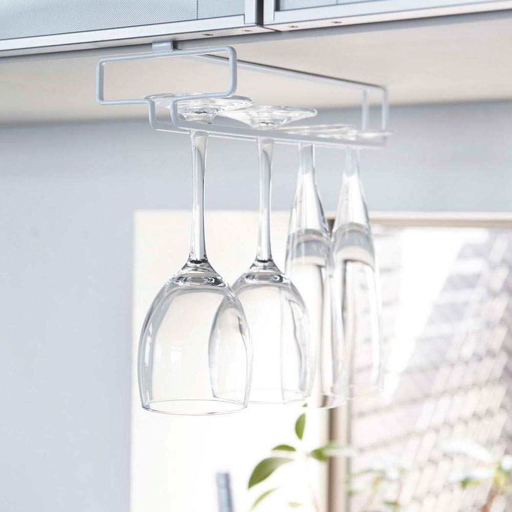 Yamazaki Jitsugyo Vinglassholder for underskap Hvit B11 x D26 x H7cm Tower Krever ikke boring eller skruer Kjøkken Hylle til oppheng 2462 Ca.