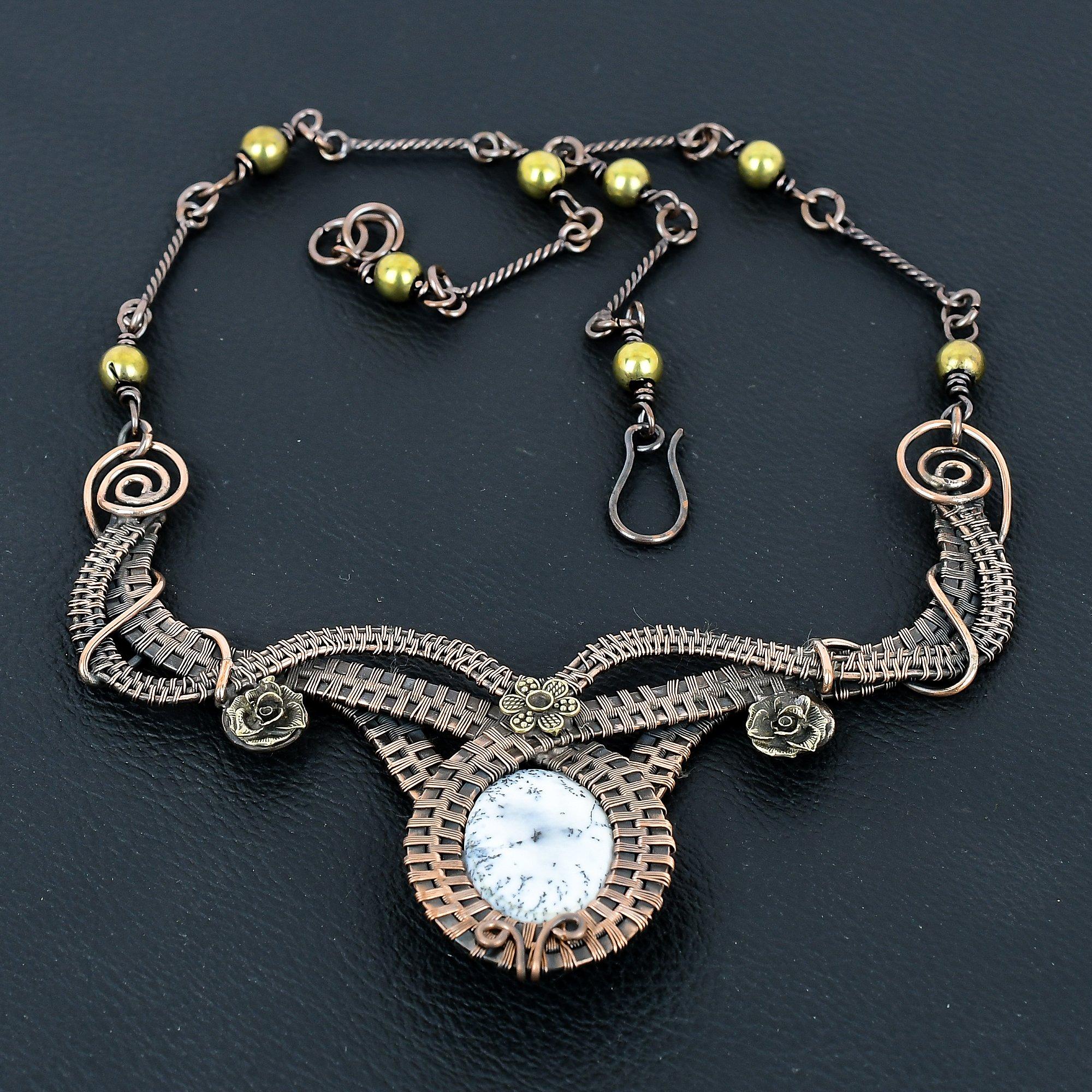 

Dendrite Opal Necklace Handmade Jewelry, 999 Copper Wire Wrapped Necklace Designer Gemstone Jewelry Adjustable Chain Necklace Gift For Mom