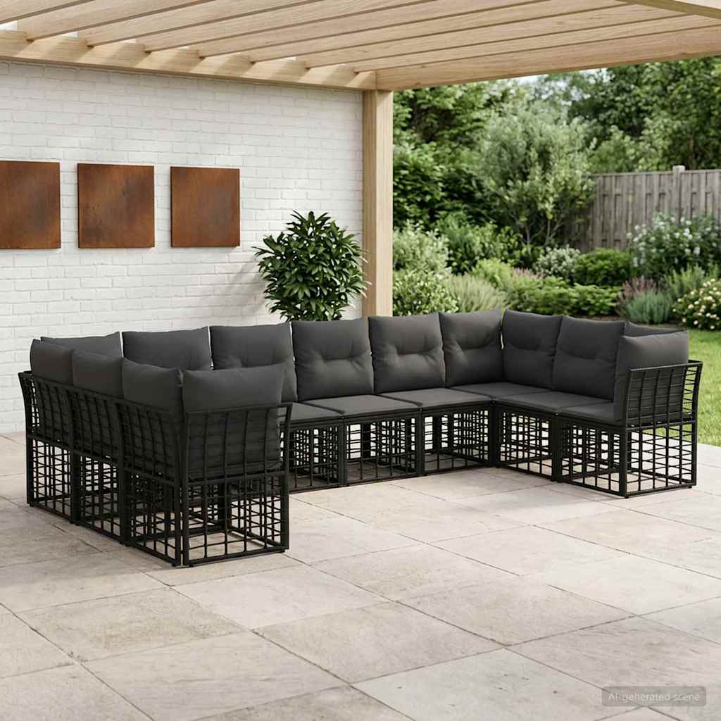 Outdoor Sofa Set Black and Dark Gray Polyester