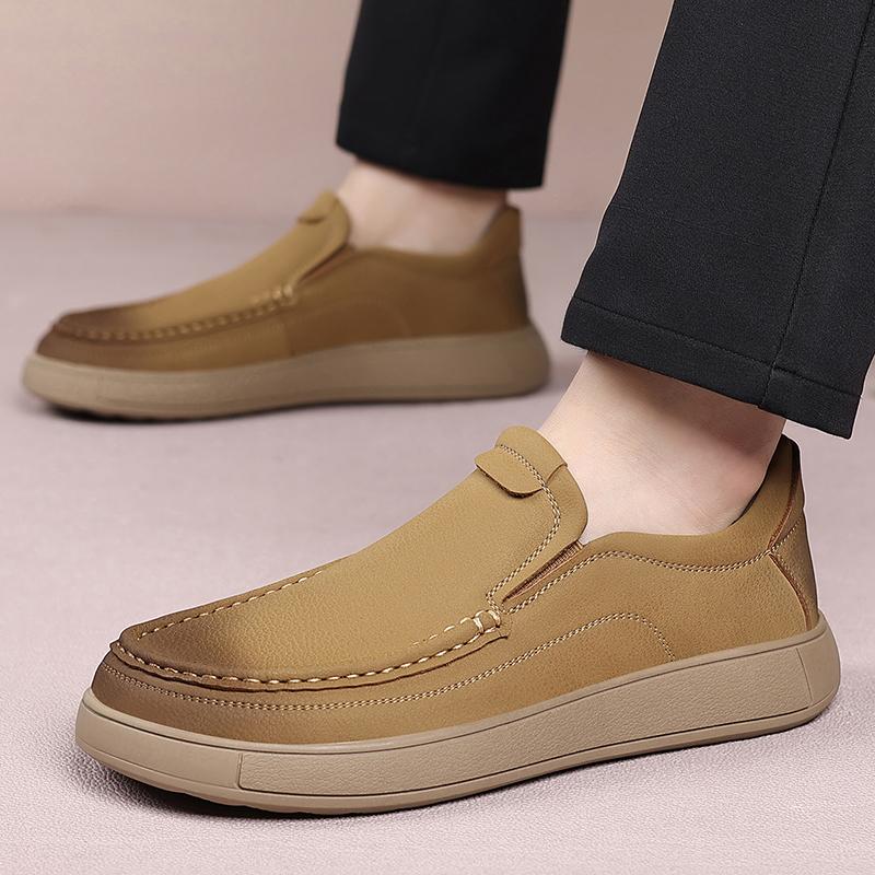 Fashion High Quality Handmade Stitched Comfortable Casual Leather Shoes Brand Business Versatile Commuting Shoes Fashionable Men Loafers