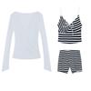 Swimsuit Women's Split Long-sleeved Three-piece White Blouse Retro Striped Hot Girl Sexy Pure Desire Soak In