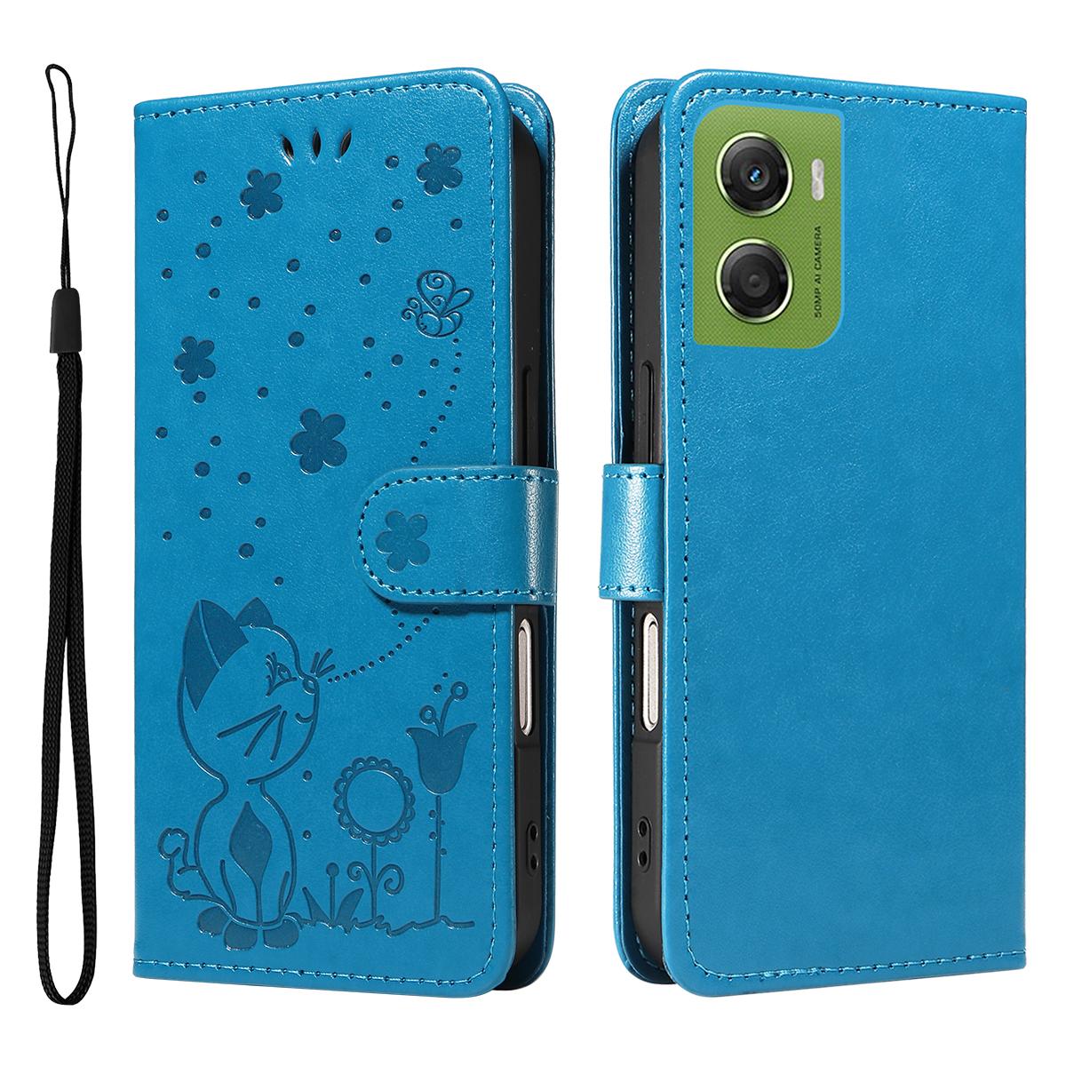 

For Motorola Moto G06 4G Leather Wallet Case Cat Bee Pattern Phone Cover Stand