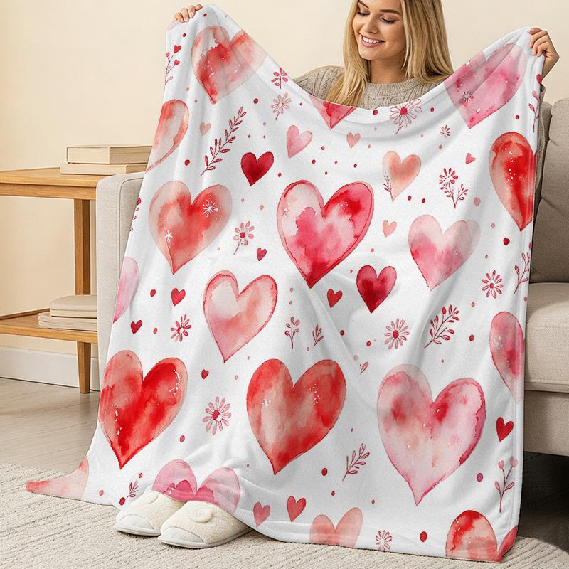 Printed Flannel Fleece Blanket | Heart Collection, Soft Warm Cozy Blanket for Home Dorm, Ideal Valentine’s Day Gift