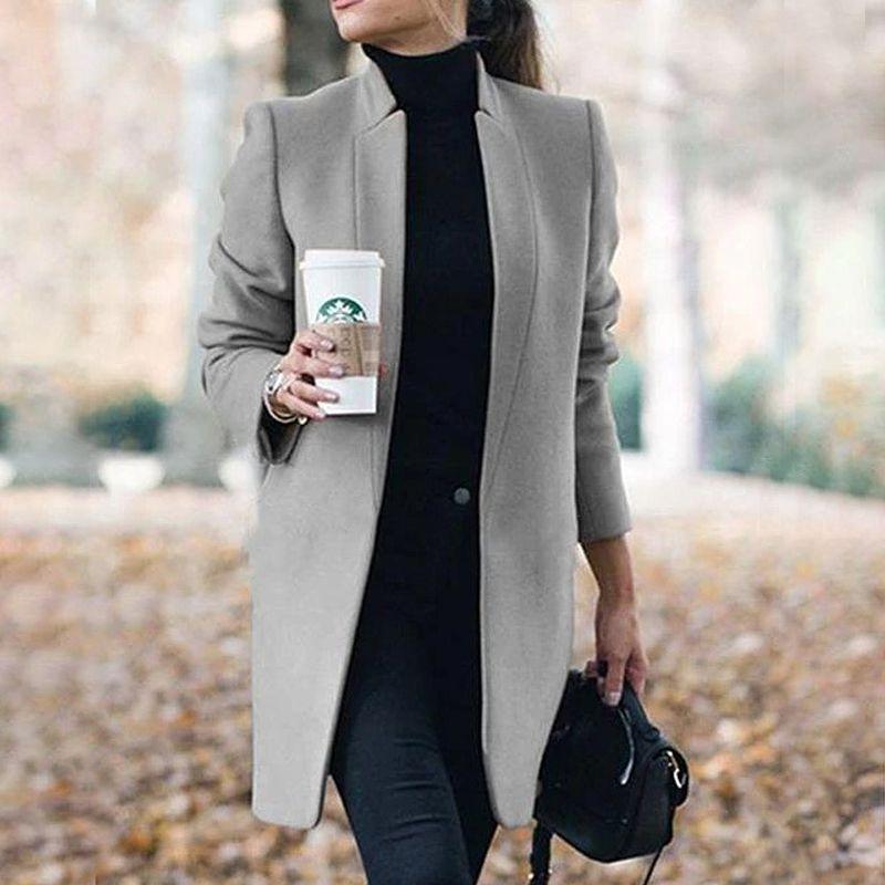 

Overcoat Fashion Womens Trench Coat Ladies Solid Color Winter Warm Long Jacket Gray,M