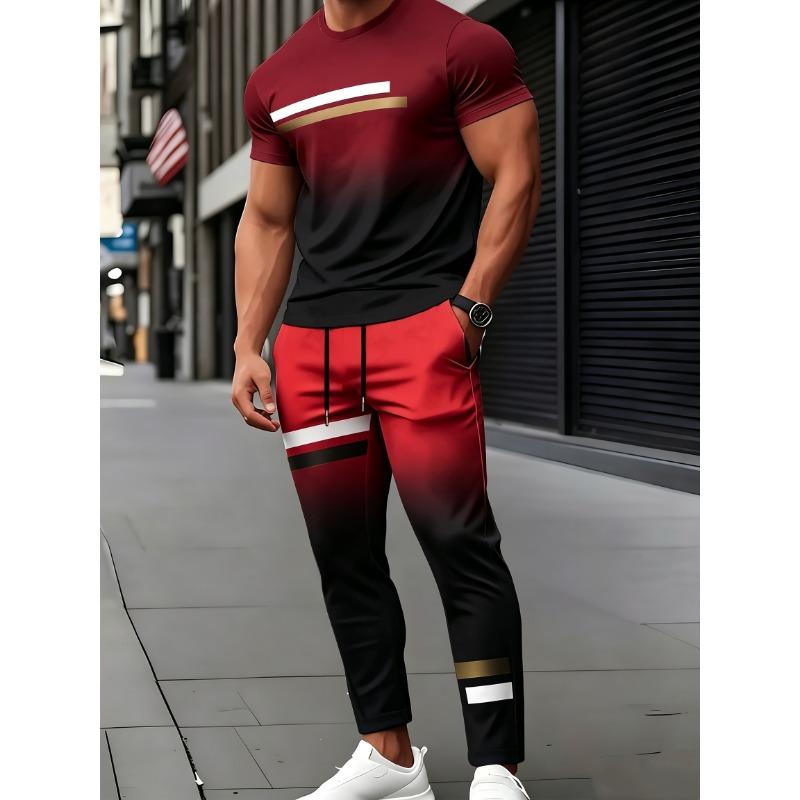 [Men's T-Shirt & Pants Set] Men's Short Sleeve Round Neck T-Shirt And Pants Set - 3D Print Casual Elegant Design