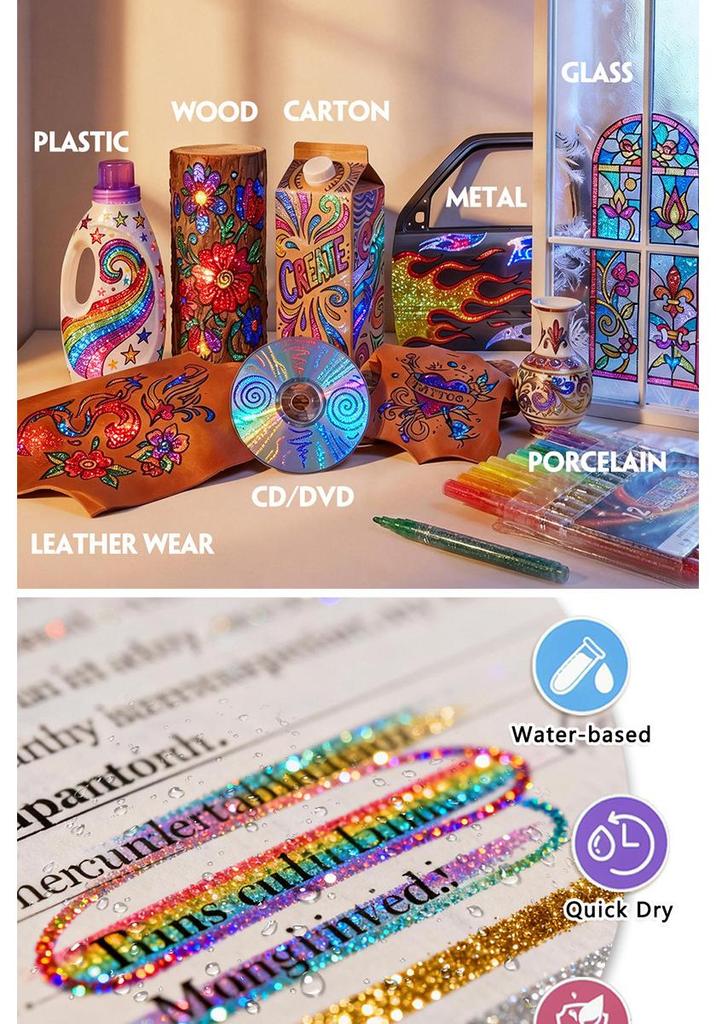 Glitter Acrylic Marker Pen Set for Kids and Students - Colorful Art and DIY Journal Brushes