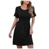 Women's Summer Casual Color Ruffle Short-sleeve O-neck Stitching Waist Big Swing A-line Dress