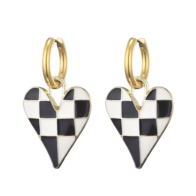 Colorful Love Heart Pendant Gold Color Stainless Steel Earrings For Women Jewelry Vintage Statement Enamel Round Hoop Earrings