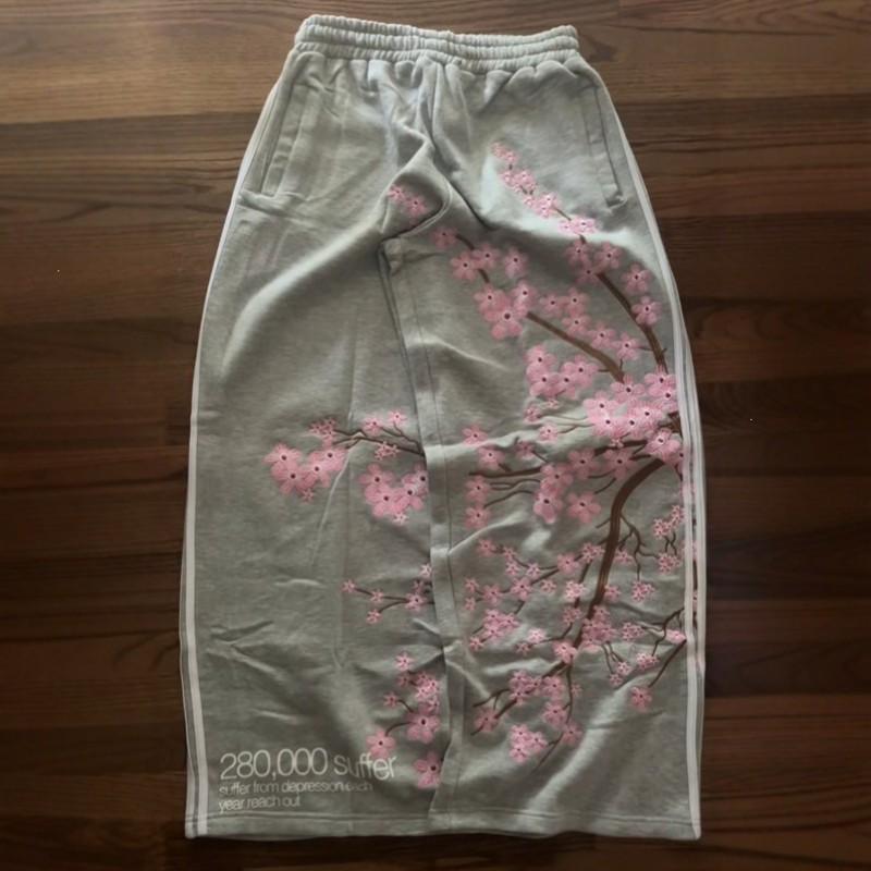 Y2K Streetwear Wide Leg Sweatpants With Floral Embroidery High Waist Loose Fit Teens