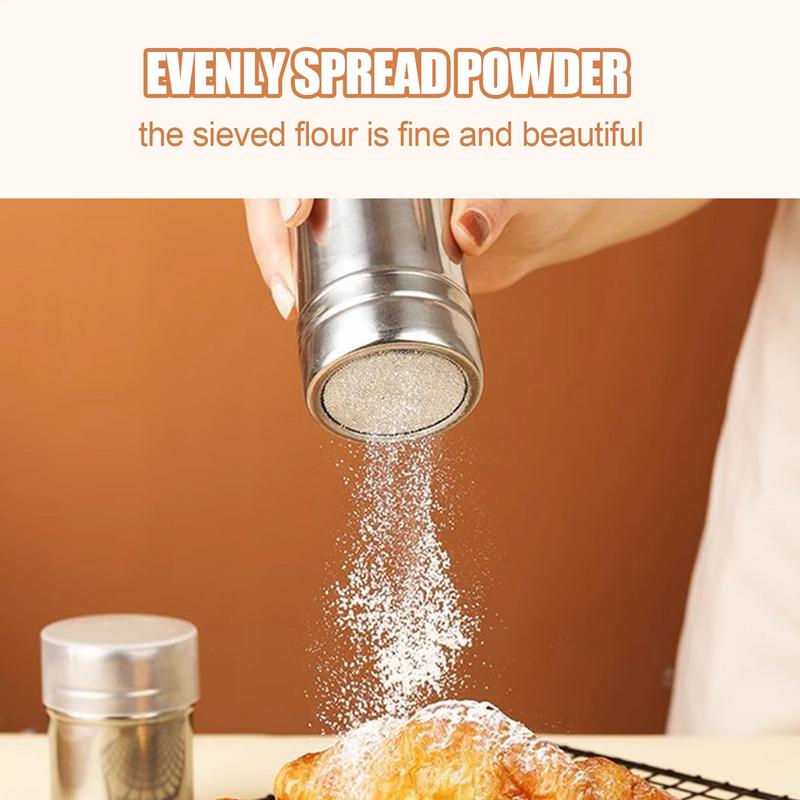 Stainless Steel Sprinkle Powder Icing Sugar Cocoa Sugar Chocolate Flour Duster Shaker Tool Seasoning Bottle for Spices