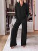2025 Autumn/Winter V-neck Long Sleeve Loose Solid Color Women's Fashion Casual Pants Set