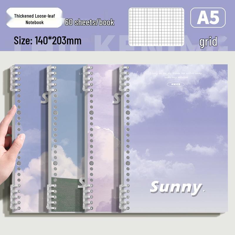 Comfort-Grip A5 Loose-Leaf Notebook: Large Capacity, Clear Sky Cover, Student-Friendly Lined & Grid Pages