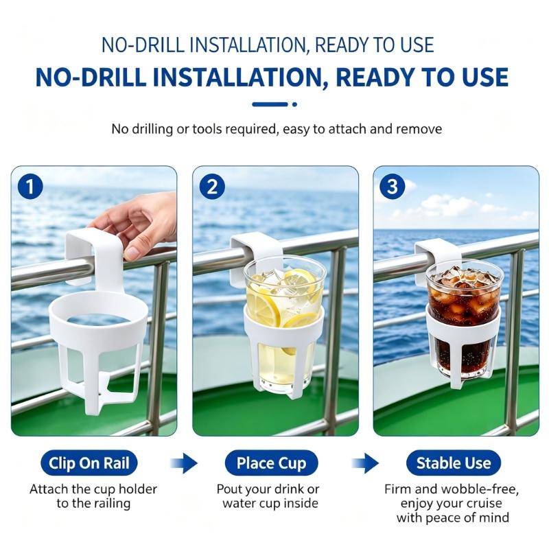 Hook-On Hanging Cup Basket Pack of 4 for Boats Motorhomes and Vehicles, Plastic Open Frame Drink Rack Storage Plus