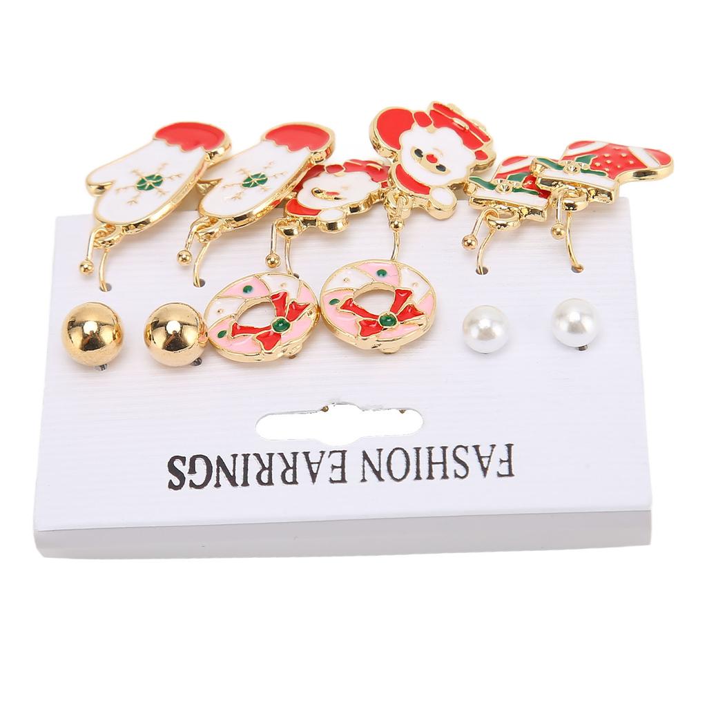 6 Paar Weihnachts-Ohrringe Hübsche Weihnachtsstrumpf-Handschuhe Weihnachtsmann Weihnachts-Schmucksets für Geschenke Partys