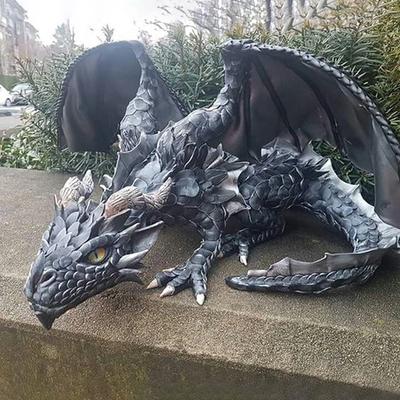 Escultura de dragón en cuclillas de gran tamaño para jardín, estatua de guardián, escultura de dragón para jardín, decoración gótica para Halloween al aire libre
