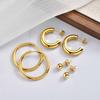 18K Gold Plated Stainless Steel Hoop Earrings, Hypoallergenic Ball Studs For Multiple Piercing Stack Women 3pcs in One Set