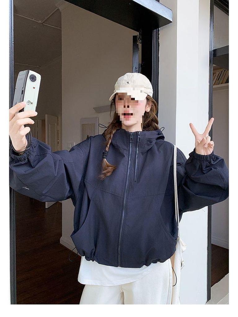 Trendy Petite Beige Women's Windbreaker - 2025 Spring Korean Style Jacket