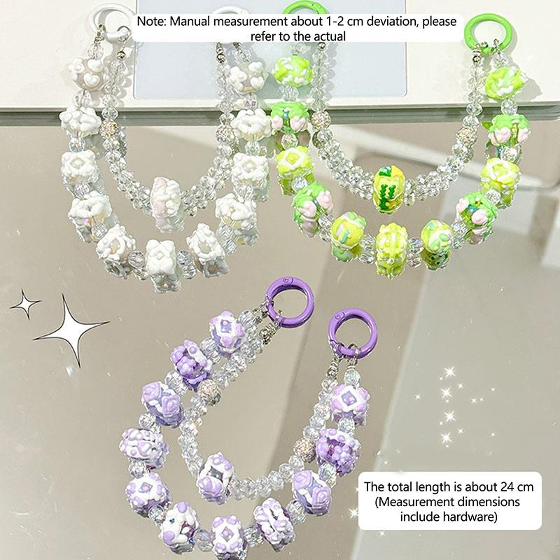 Roztomilý ručně kreslený korálkový řetízek na telefon, sladký přívěsek na klíče, kreativní řemínek na zápěstí proti ztracenému telefonu, dekorace na tašku, dárky