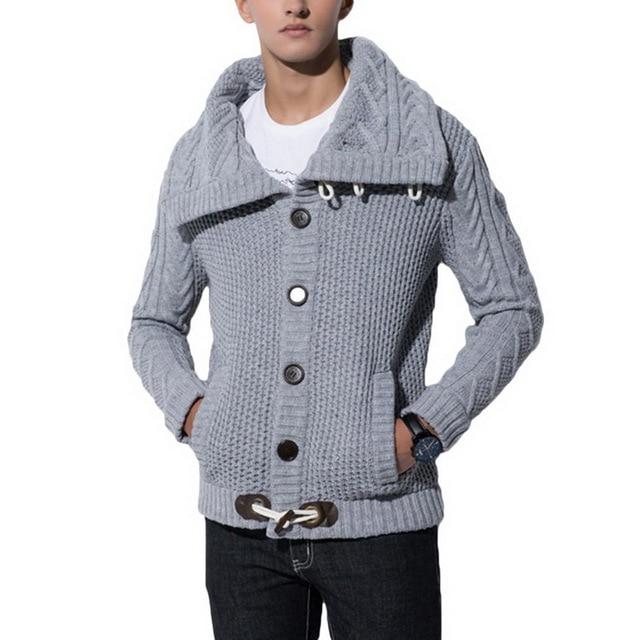 Mens 2019 Buckle Sweater Cardigan Winter Warm Thick Hedging Turtleneck Knitting Jumper Sweaters