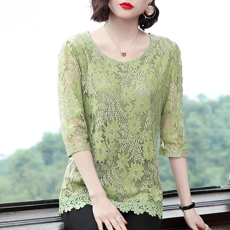 Women's Summer Lace Hollow Seven Sleeve Temperament Top