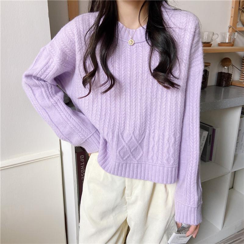 Sweaters Women Autumn and Winter Outer Wear Loose Knitted Sweater Solid Color Pullover Twist Bottoming Top